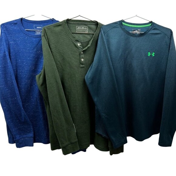 Bundle Of 3 Mens Thermal Henley Long Sleeves By Sonoma Eddie Bauer &Under Armour - Picture 1 of 6